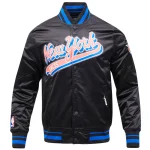 New York Knicks Script Tail Black Satin Jacket