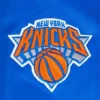 New york knicks script tail womens full snap satin varsity jacket blue 1