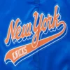 New york knicks script tail womens full snap satin varsity jacket blue 2