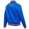 New york knicks script tail womens full snap satin varsity jacket blue 3