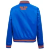New york knicks script tail womens full snap satin varsity jacket blue 4