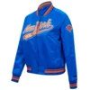 New york knicks script tail womens full snap satin varsity jacket blue 5