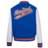 New york knicks script tail womens wool leather varsity jacket blue white 2