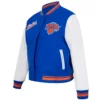 New york knicks script tail womens wool leather varsity jacket blue white 4