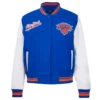 New york knicks script tail womens wool leather varsity jacket blue white 5