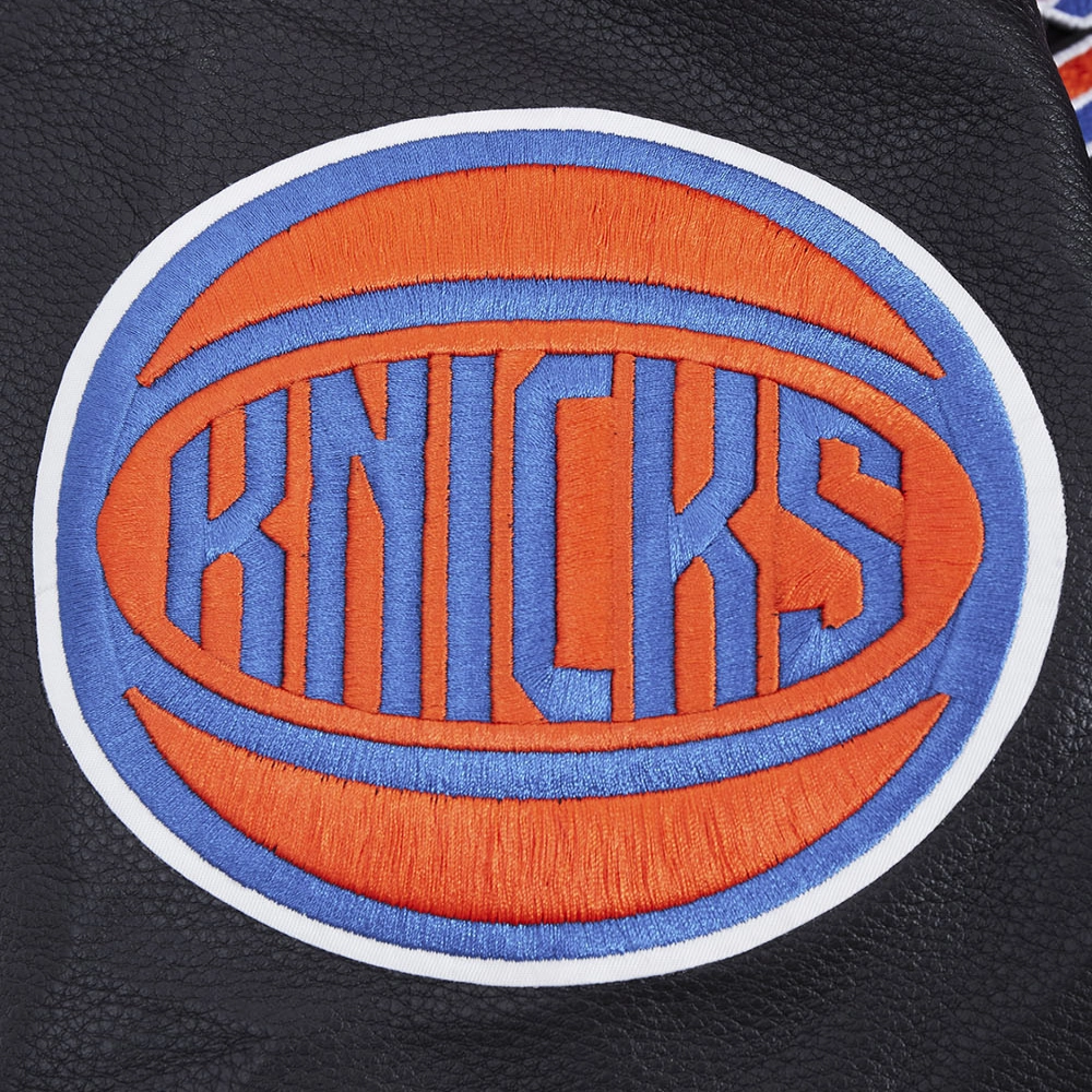 New york knicks script tail wool leather varsity jacket black 1