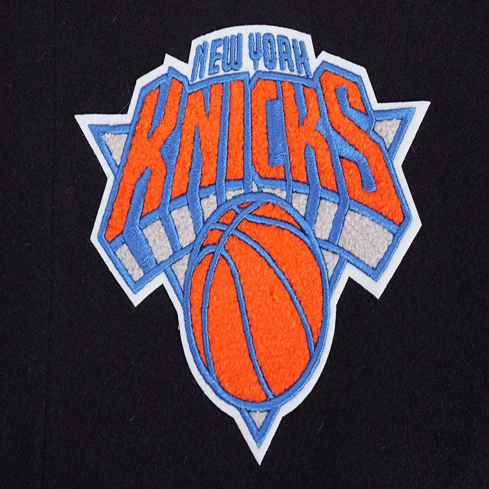 New york knicks script tail wool leather varsity jacket black 2