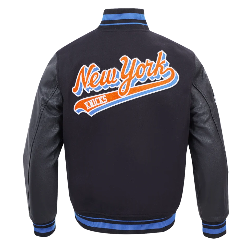 New york knicks script tail wool leather varsity jacket black 3