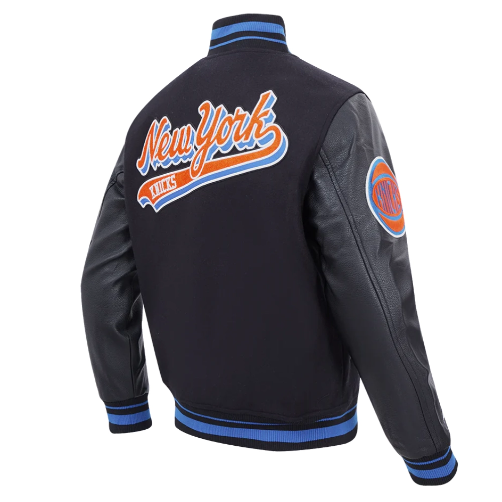 New york knicks script tail wool leather varsity jacket black 4