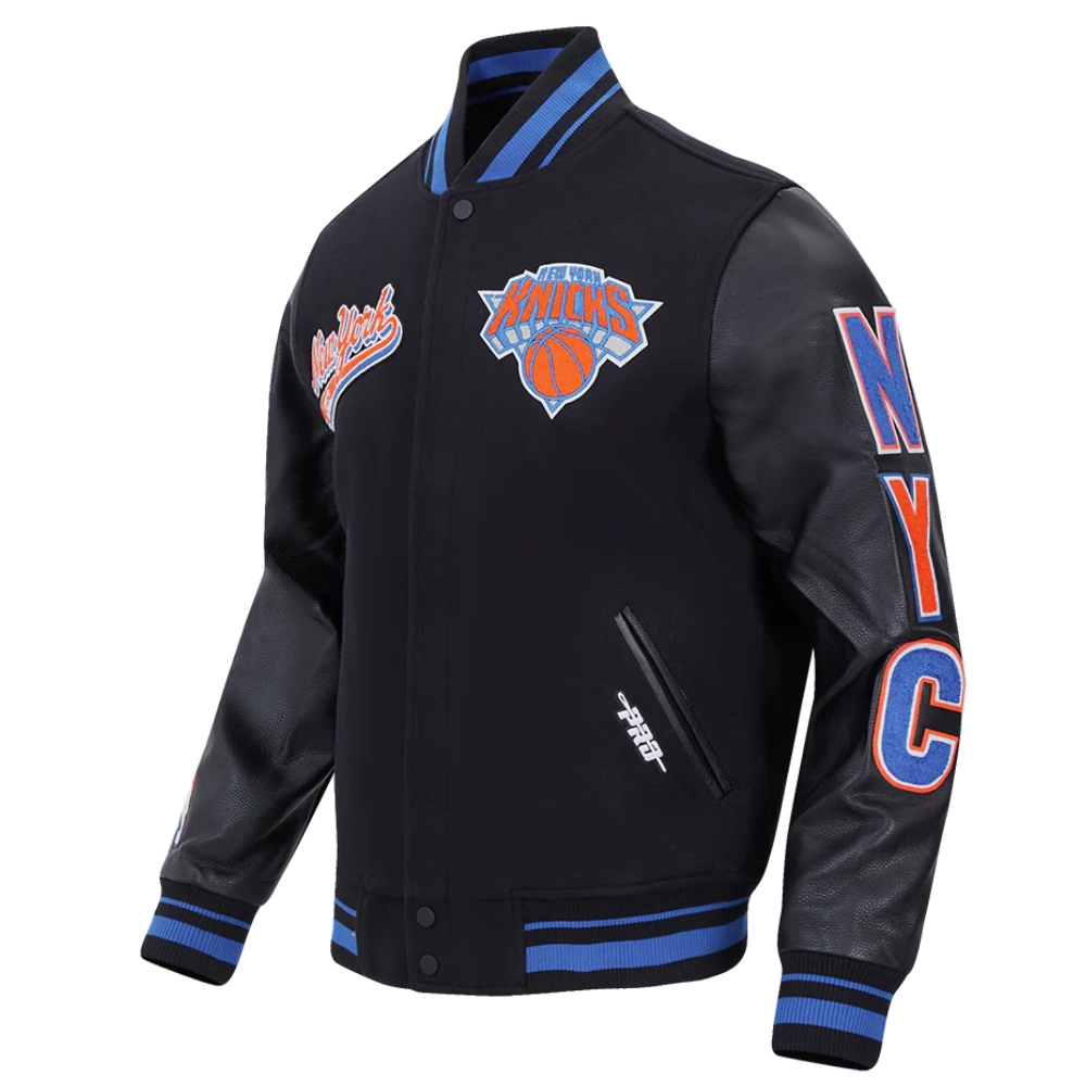New york knicks script tail wool leather varsity jacket black 5