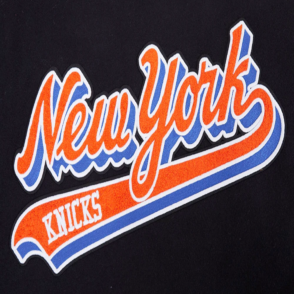New york knicks script tail wool leather varsity jacket black