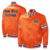 New york knicks slider full snap satin varsity jacket orange 1