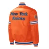 New york knicks slider full snap satin varsity jacket orange 3