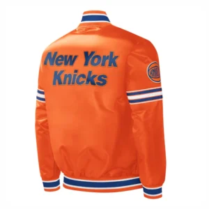 New york knicks slider full snap satin varsity jacket orange 3