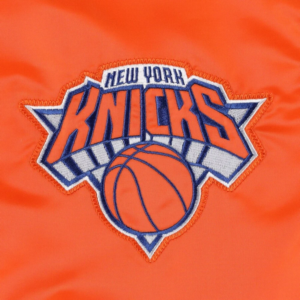 New york knicks slider full snap satin varsity jacket orange 4