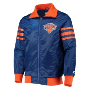 New york knicks the captain ii satin varsity jacket blue 1