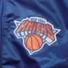 New york knicks the captain ii satin varsity jacket blue 3