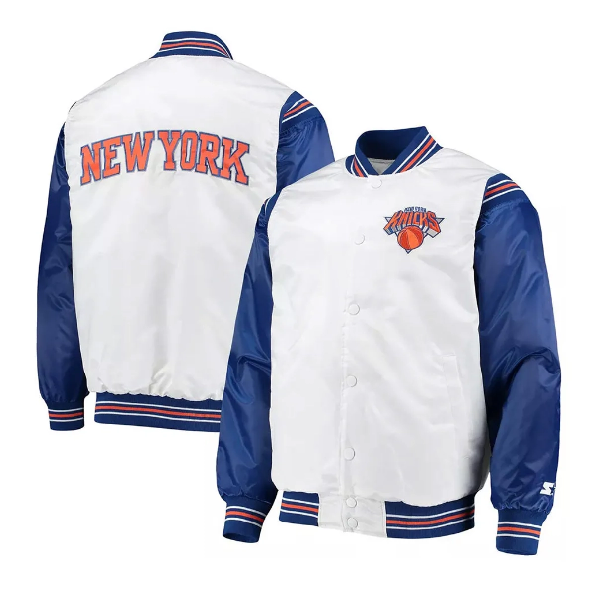 New york knicks the enforcer white satin varsity jacket