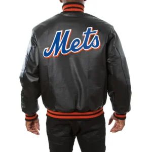 New york mets full real leather varsity jacket black 2