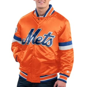New york mets home game satin varsity jacket orange 1