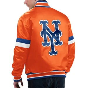 New york mets home game satin varsity jacket orange