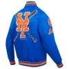 New york mets mashup full snap ribbed knitted satin varsity jacket blue 1 1