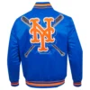 New york mets mashup full snap ribbed knitted satin varsity jacket blue 1