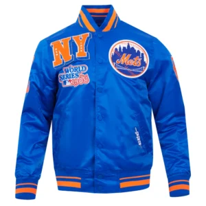 New york mets mashup full snap ribbed knitted satin varsity jacket blue 5 1