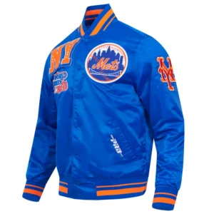 New york mets mashup full snap ribbed knitted satin varsity jacket blue 6 1