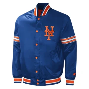 New york mets midfield full snap satin varsity jacket blue