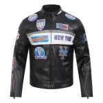New York Mets Moto Full-Zip Black Leather Jacket