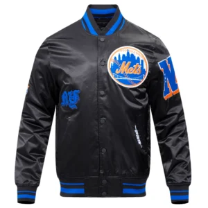 New york mets old english full snap satin varsity jacket black 1 1