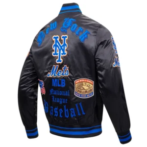 New york mets old english full snap satin varsity jacket black 5 1