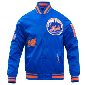 New york mets old english full snap satin varsity jacket blue 1 1