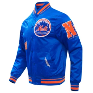 New york mets old english full snap satin varsity jacket blue 7 1