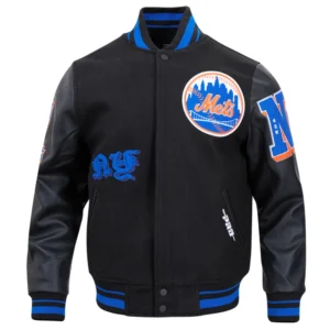 New york mets old english wool leather varsity jacket black 1 1