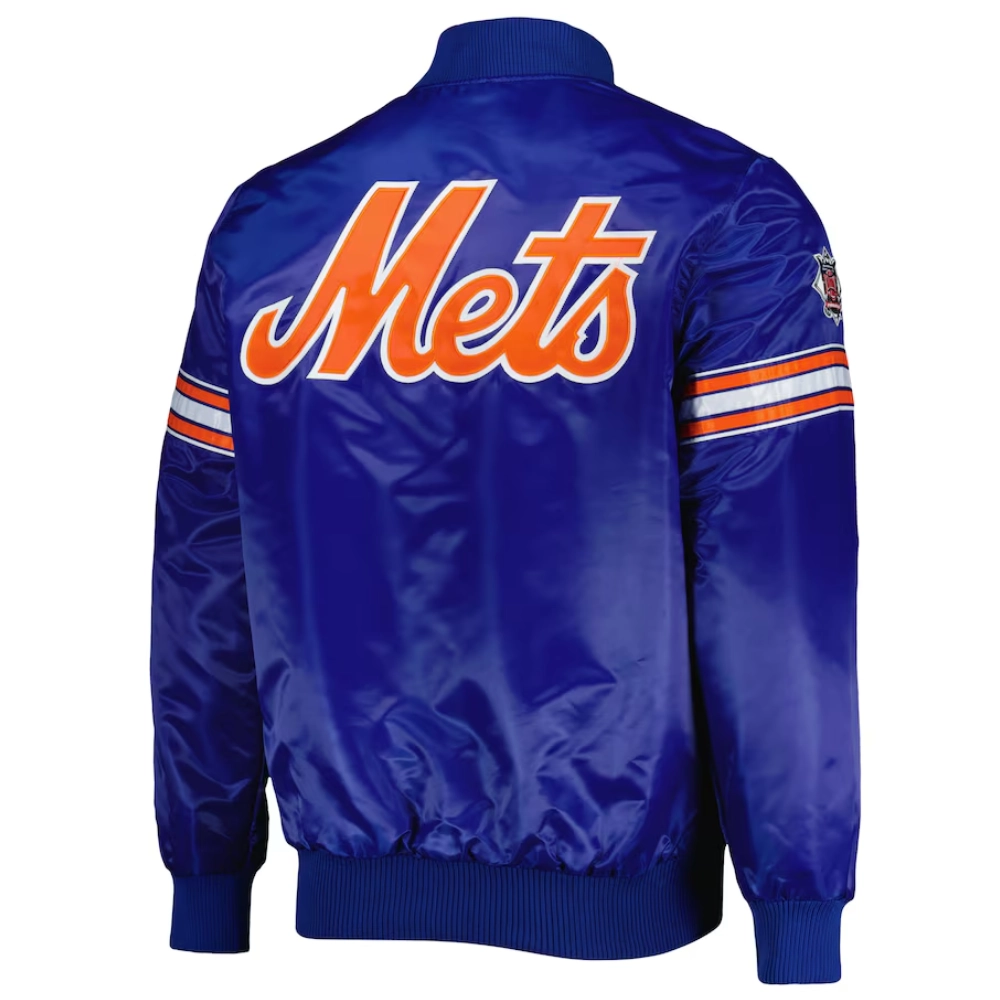 New york mets pick roll full snap satin varsity jacket blue 1