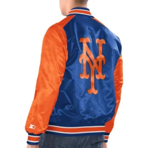 New york mets renegade satin varsity jacket blue orange