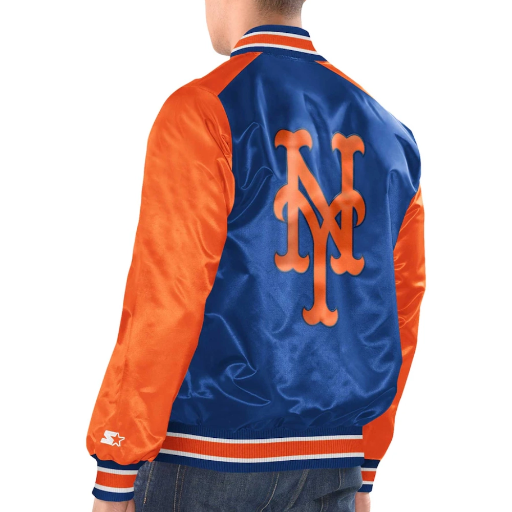 New york mets renegade satin varsity jacket blue orange