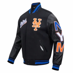 New york mets script tail rib wool leather varsity jacket black 2