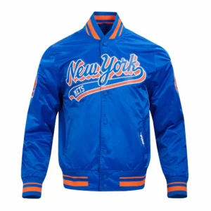 New york mets script tail satin varsity jacket blue 5