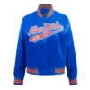 New york mets script tail womens satin varsity jacket blue 1