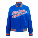 New York Mets Script Tail Women’s Blue Satin Jacket