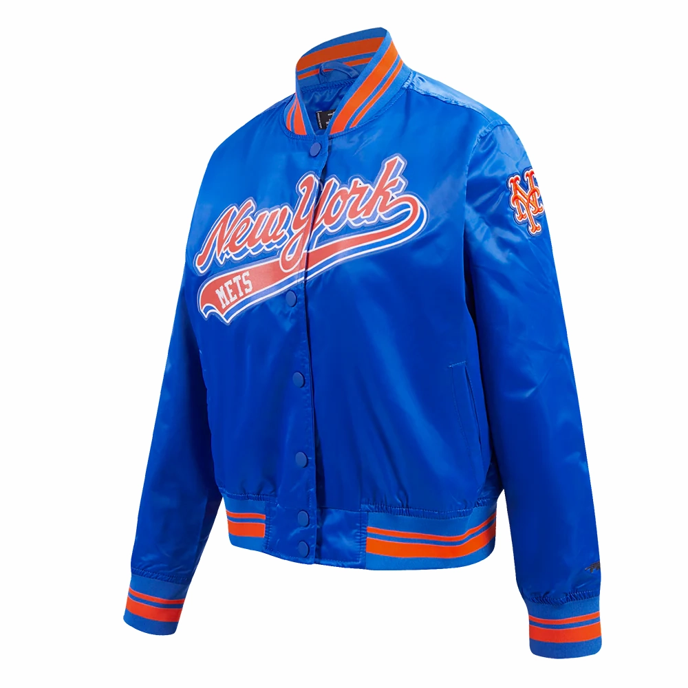 New york mets script tail womens satin varsity jacket blue 2