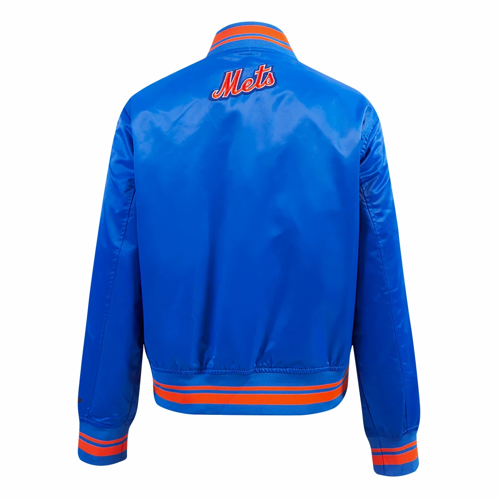 New york mets script tail womens satin varsity jacket blue 3