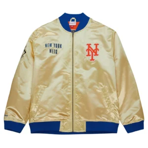 New york mets team og 20 full zip satin varsity jacket gold 1