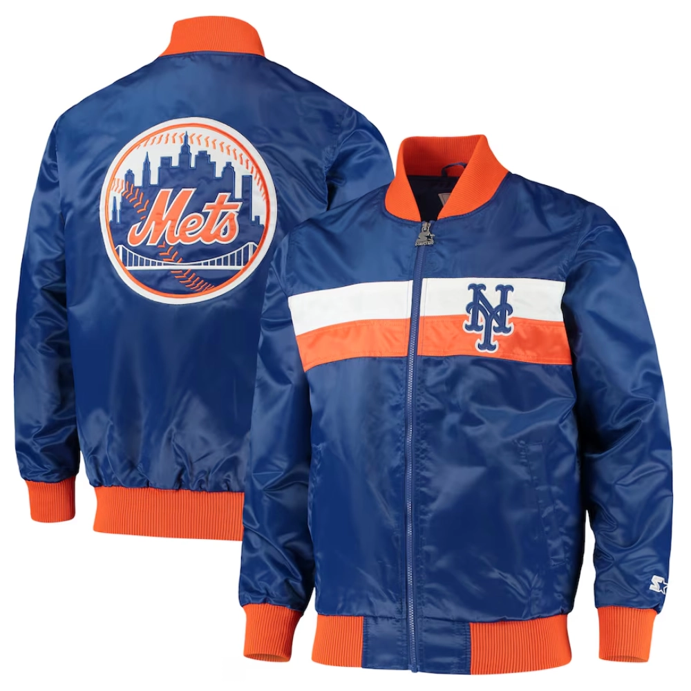 New york mets the ambassador satin varsity jacket blue 3