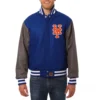 New york mets two tone handcrafted logo wool jacket blue gray 1