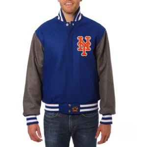 New york mets two tone handcrafted logo wool jacket blue gray 1