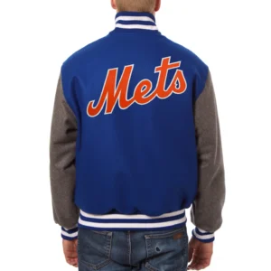 New york mets two tone handcrafted logo wool jacket blue gray 2